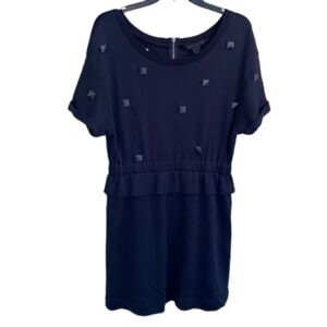 Marc Jacobs dress navy cotton ruffled waist cuffed‎ sleeve small embellished